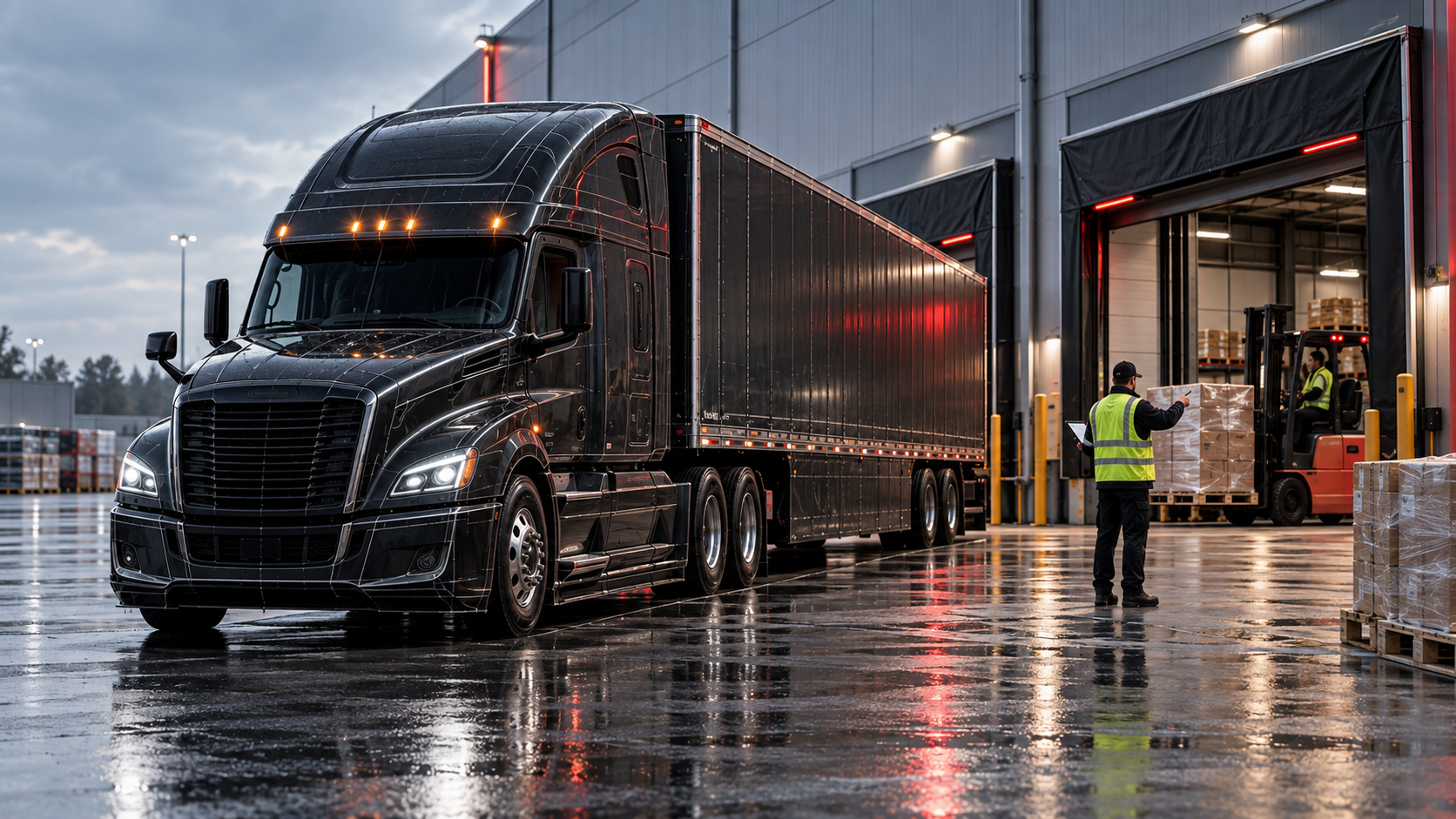 Camion et équipe d’opérations logistiques