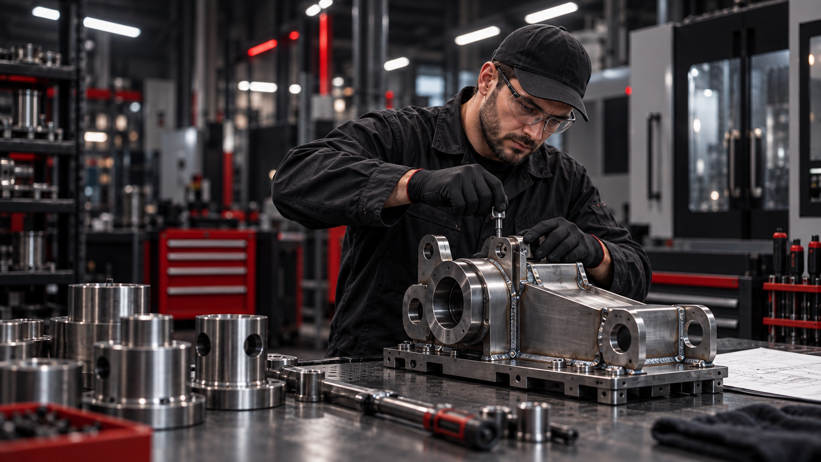 Fabricateur assemblant une pièce métallique